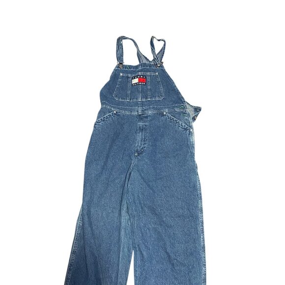 Vintage 90s Tommy Hilfiger Embroidered Logo Overalls Denim Jeans Medium - Picture 8 of 12